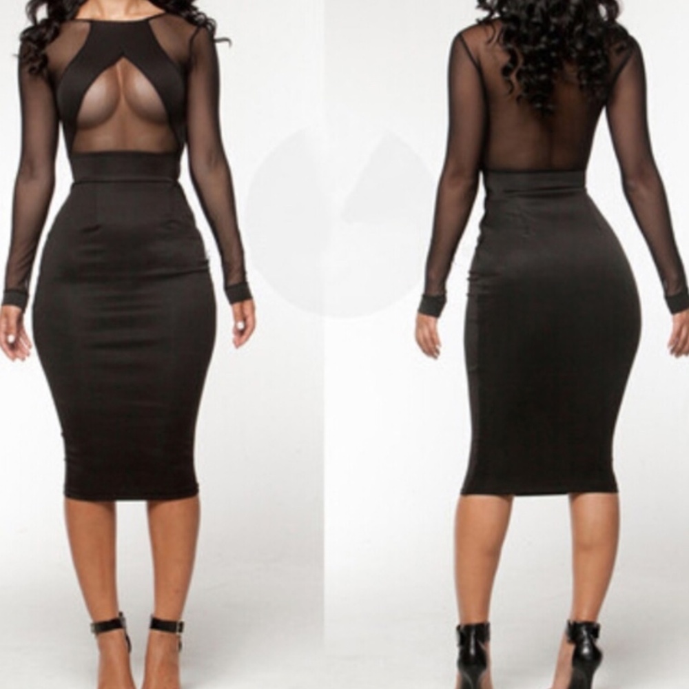 BLACK SHEER ACCENT DRESS